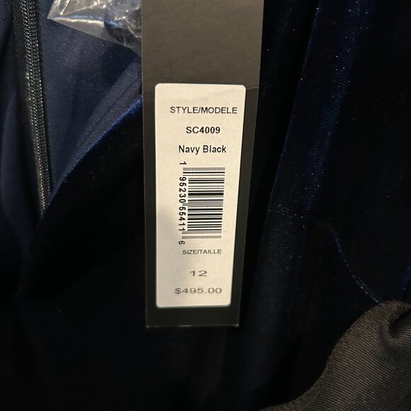 Badgley Mischka Blue Velvet Plunge Neckline Long Sleeve Midi - Picture 6 of 11